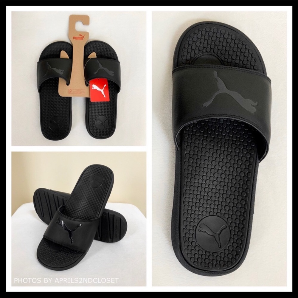 PUMA BLACK SLIDES SANDALS CAT SPORT SLIP ONS A2C - Picture 3 of 8